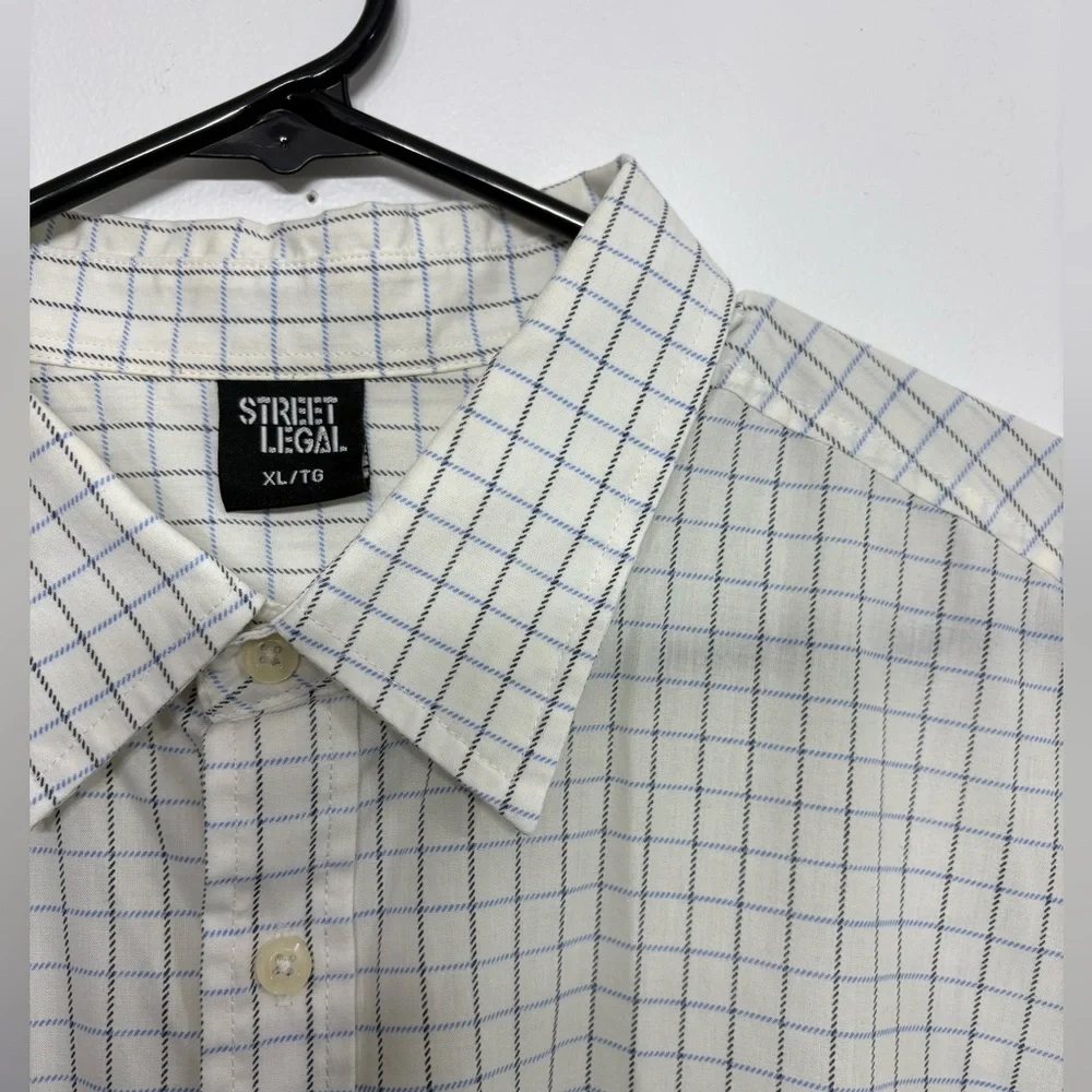 Casual White and Blue Grid Men's Shirt - Picture 4 of 7